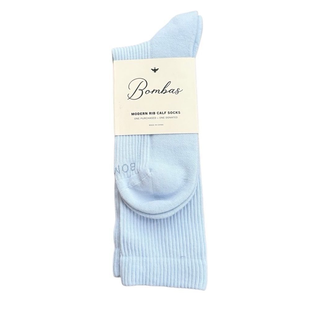 Bombas Socks Modern Rib Calf Socks Light Blue Large NWT